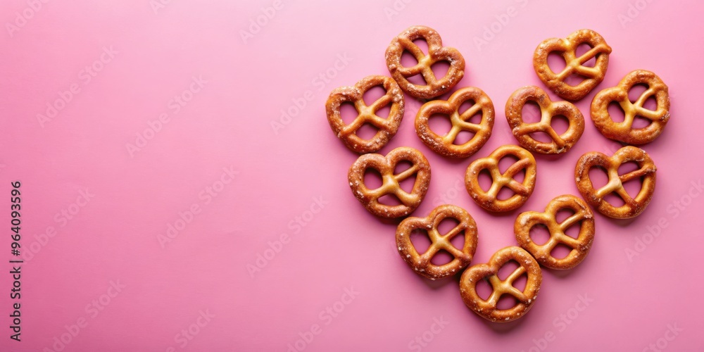 Heart-shaped pretzels on pink background for Valentine's Day celebration Heart-shaped pretzels on pink background for Valentine's Day celebration