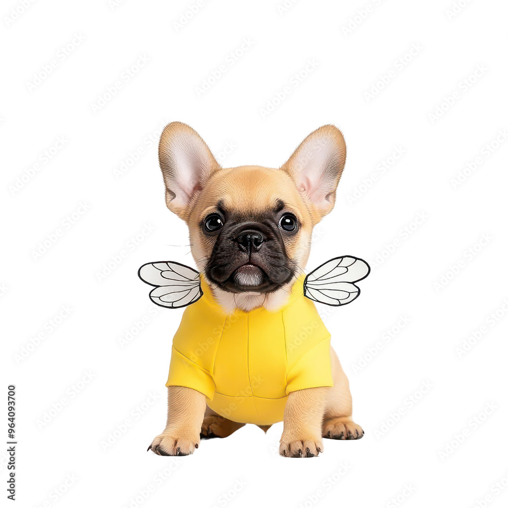 Adorable French Bulldog wearing a bee costume, perfect for playful and cute pet imagery. Adorable French Bulldog wearing a bee costume, perfect for playful and cute pet imagery.
