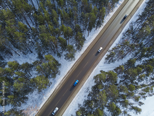 Aerial view of a road in wi...