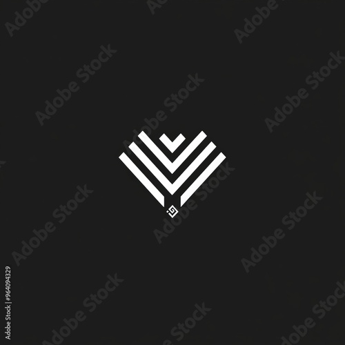 Abstract geometric shape logo design with white diamond and lines on black background.