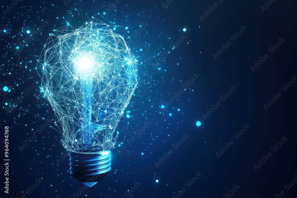 AI-Generated Light Bulb with Blue Background