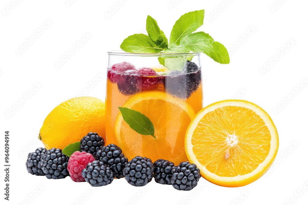 Refreshing fruit drink with berries and citrus, garnished with mint. Perfect for summer gatherings and healthy lifestyles. Refreshing fruit drink with berries and citrus, garnished with mint. Perfect for summer gatherings and healthy lifestyles.