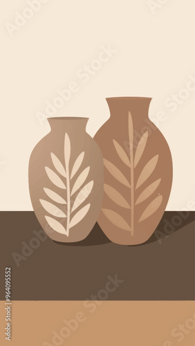 Minimalist leaf-patterned ceramic vases