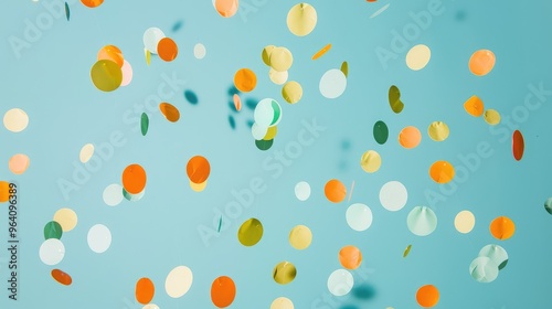 Colorful Confetti Falling Against Teal Background