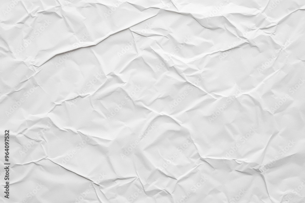 Fototapeta premium Abstract white background with crumpled paper texture and creased poster for text or design, top view, flat lay. Background banner template.