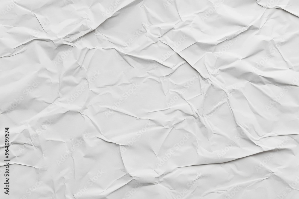 Fototapeta premium Abstract white background with crumpled paper texture and creased poster for text or design, top view, flat lay. Background banner template.