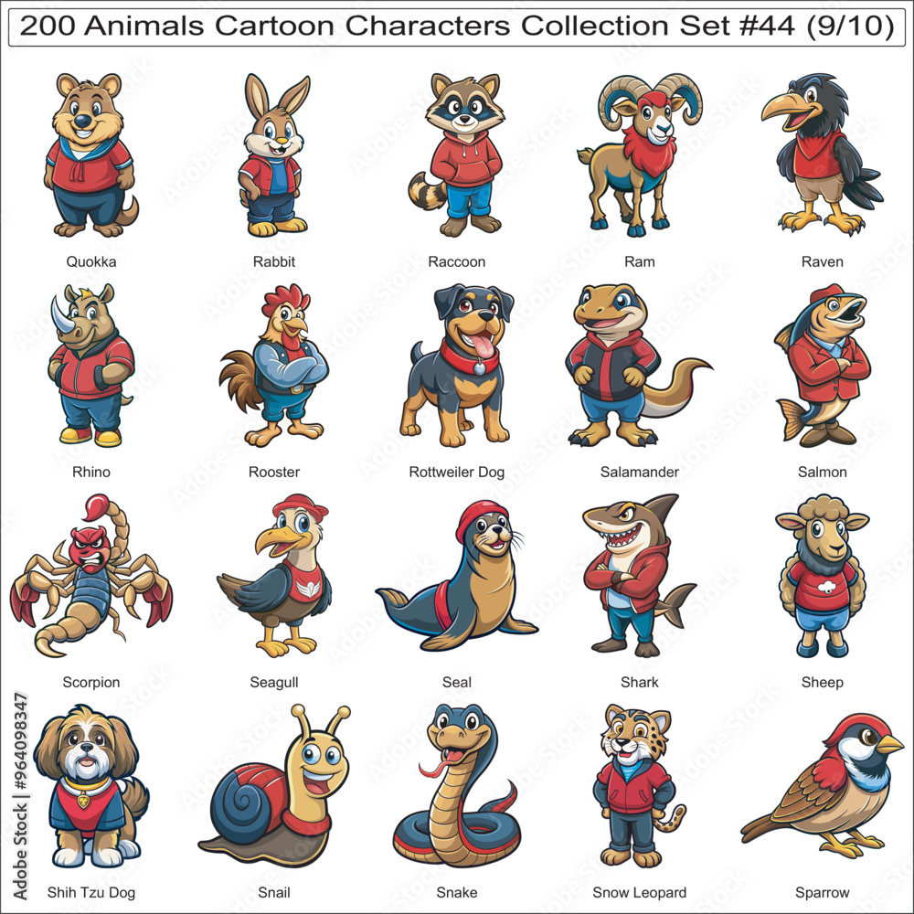 Naklejka premium Animals Cartoon Characters Collection Set of 200 Isolated Animals Part 9