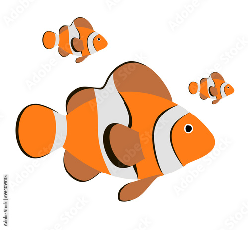 Cute clown fish.  Reef fish swimming in tropical reef.  Cartoon