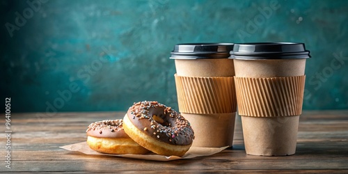 Takeaway coffee and doughnuts for a quick snack, perfect for people on the go photo