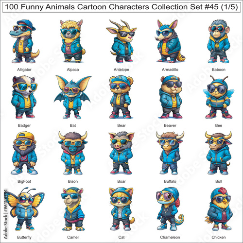 Funny Animals Cartoon Characters Collection Set of 100 Isolated Animals Part 1