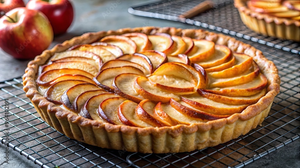 Close-up of homemade apple tart on a cooling rack Close-up of homemade apple tart on a cooling rack
