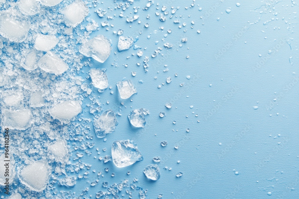 Fresh icy background with scattered crushed cube ice Fresh icy background with scattered crushed cube ice