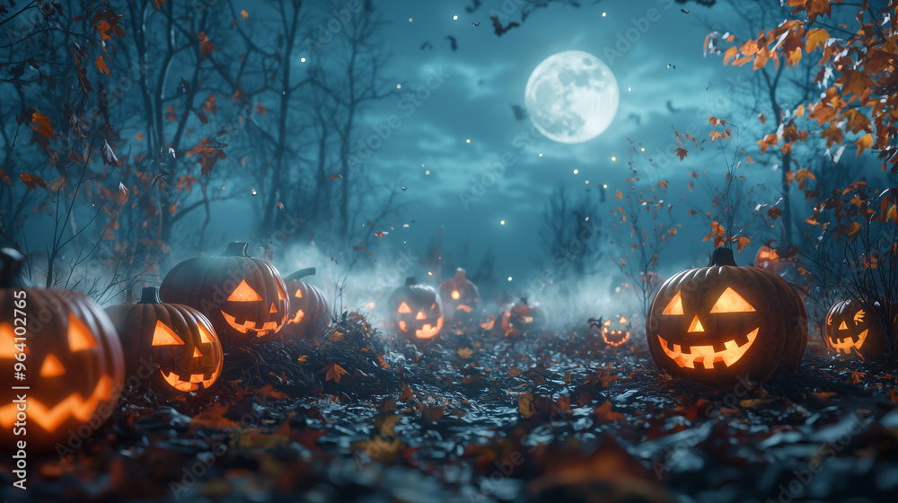 halloween jack o lantern in the forest