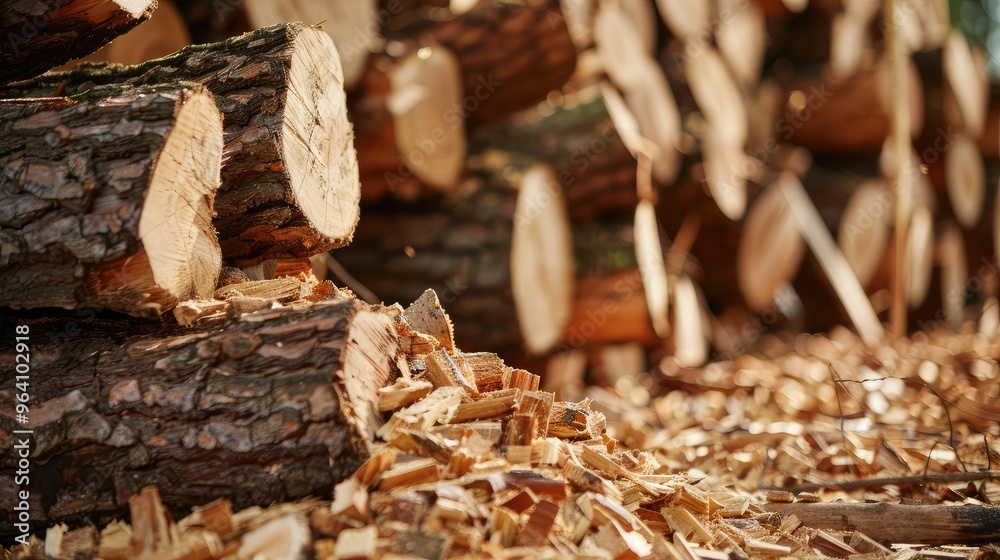 Freshly Chopped Timber Logs and Woodchips Freshly Chopped Timber Logs and Woodchips