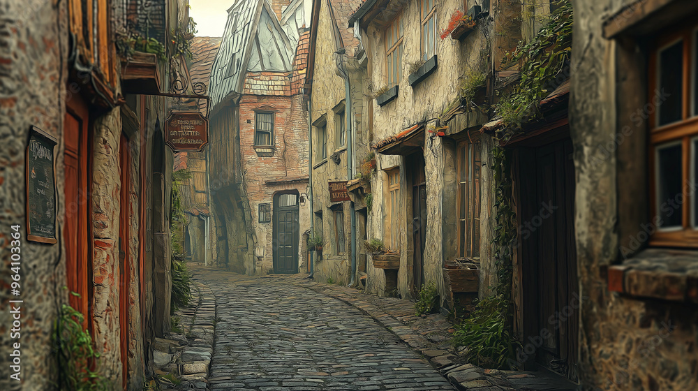 Fototapeta premium 石畳の街の路地裏