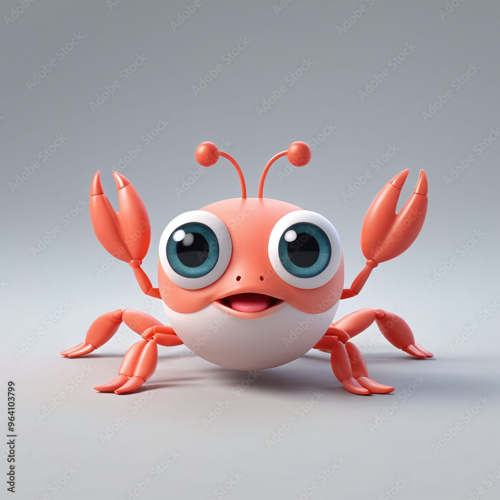 cute adorable, big eyes, fat, 3D render shrimp character mascot, isolated in grey background cute adorable, big eyes, fat, 3D render shrimp character mascot, isolated in grey background