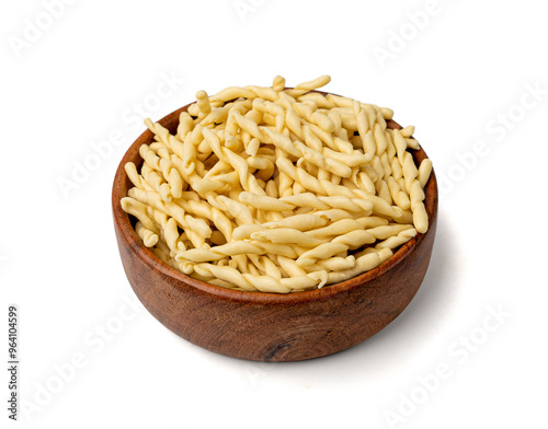 Raw Trofie Pasta, Dry Italian Macaroni, Traditional Genoa Food, Raw Noodle, Modern Ligurian Cuisine photo