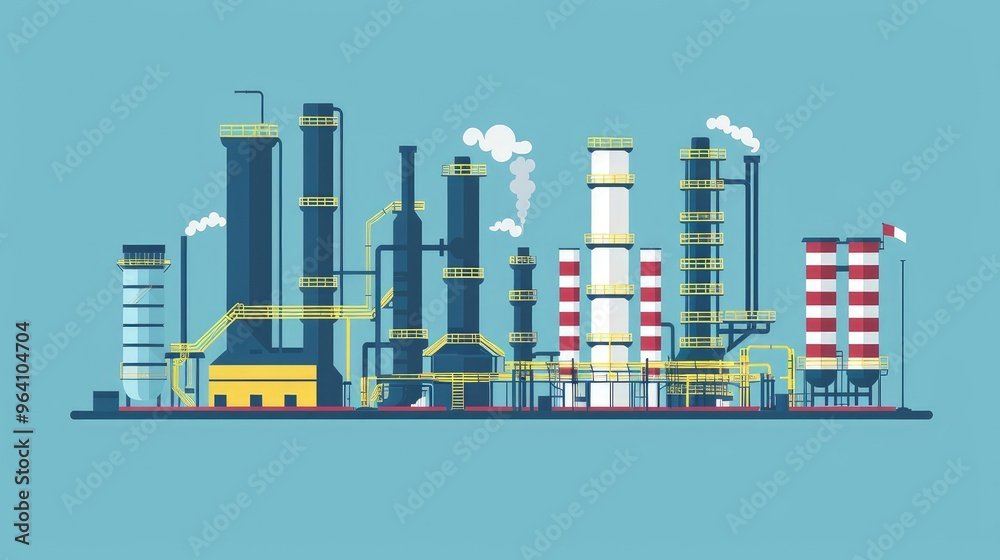 Fototapeta premium Modern Industrial Plant Illustration on Clear Sky