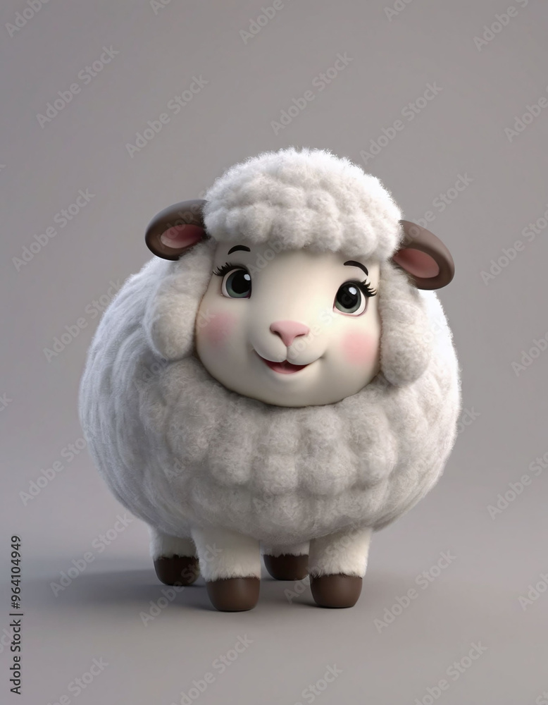 cute adorable fat 3d render sheep fluffy, over weight, friendly smile happy, isolated in grey background cute adorable fat 3d render sheep fluffy, over weight, friendly smile happy, isolated in grey background