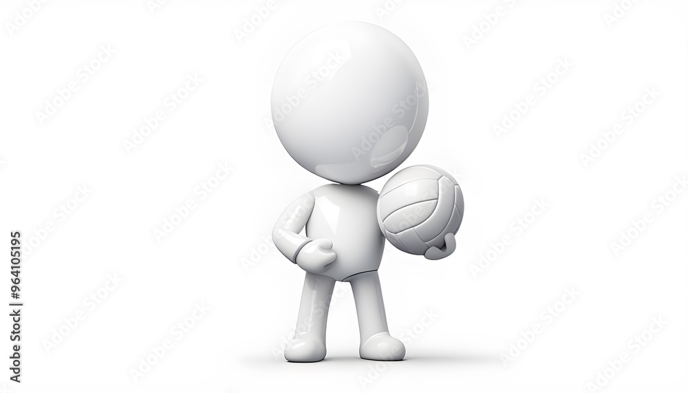 A 3D rendering of a cartoonish white glossy humanoid character holding a volleyball, positioned in a minimalist environment, showcasing simplicity and modern design. A 3D rendering of a cartoonish white glossy humanoid character holding a volleyball, positioned in a minimalist environment, showcasing simplicity and modern design.