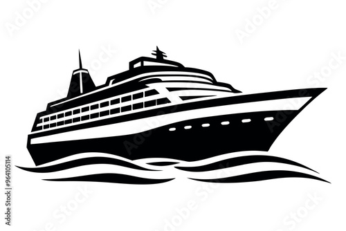         Modern Cruising Ship silhouette vector illustration.   