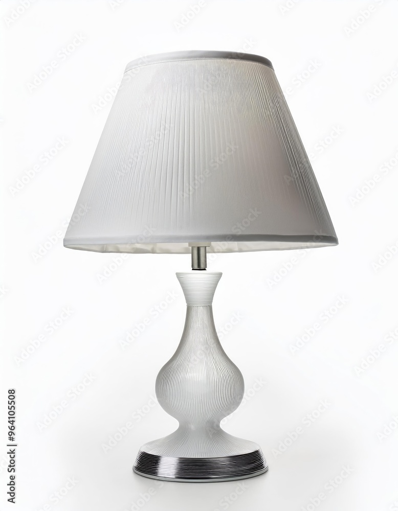 White Table Lamp with Pleated Shade on White Background. White Table Lamp with Pleated Shade on White Background.