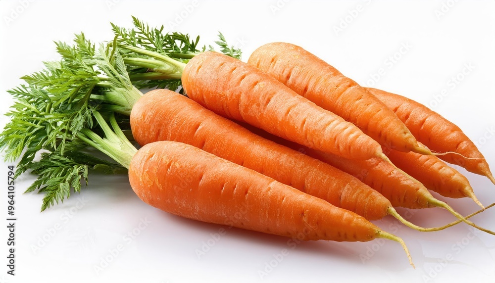 Fresh Carrots with Green Tops on White Background Fresh Carrots with Green Tops on White Background