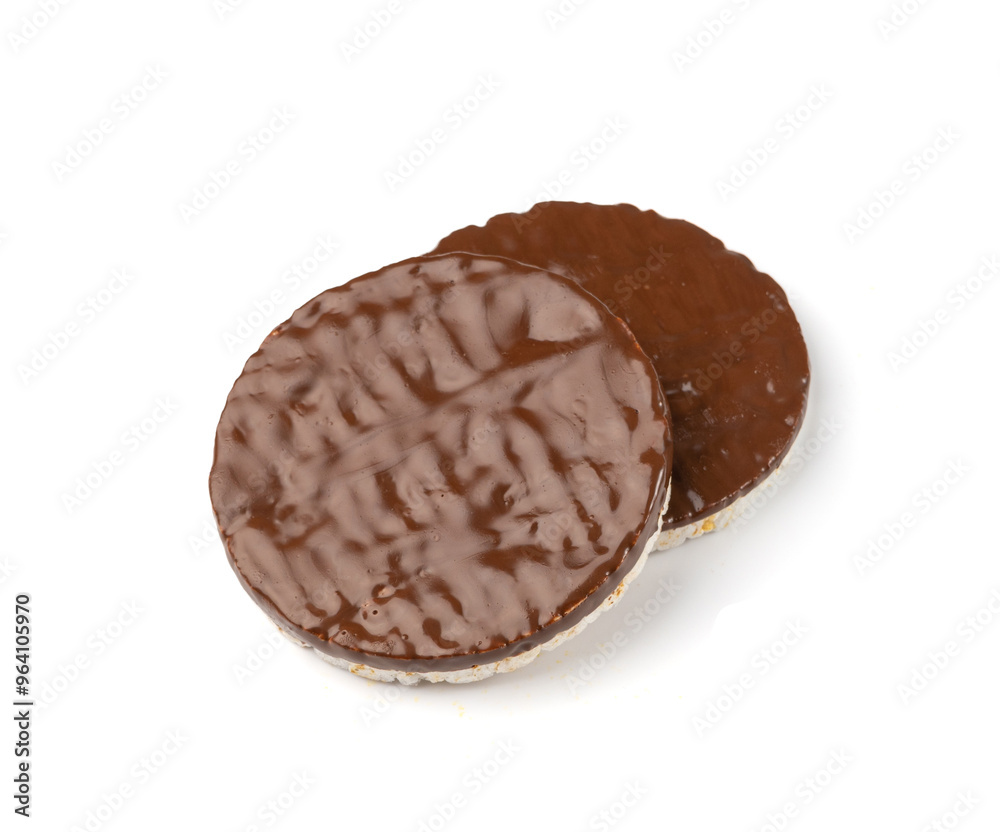 Puffed Rice Cake with Chocolate Isolated, Rice Diet Bread, Waffle, Cocoa Crackers Puffed Rice Cake with Chocolate Isolated, Rice Diet Bread, Waffle, Cocoa Crackers