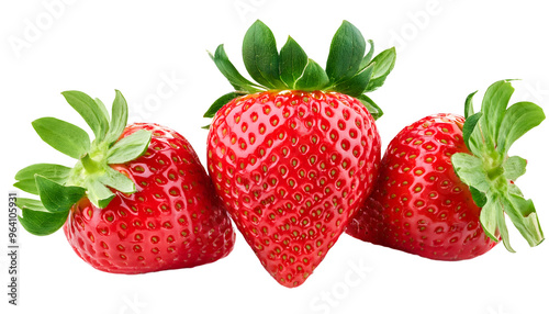strawberry close up, fresh organic strawberries isolated on transparent background