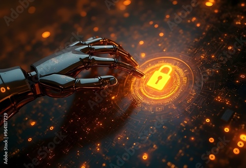 a digital illustration of a robot with a padlock in the middle.