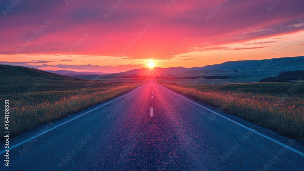 Road with a sunset sky. Road with a sunset sky.