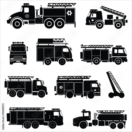 Fire Truck Silhouette Bundle, Fire Services Truck Silhouette Bundle set