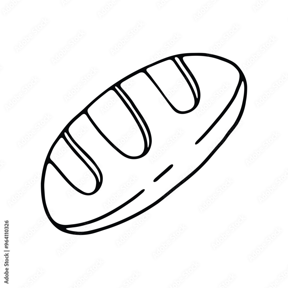 A simple black and white line drawing of a loaf of bread. A simple black and white line drawing of a loaf of bread.
