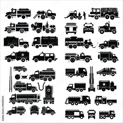 Fire Truck Silhouette Bundle, Fire Services Truck Silhouette Bundle set