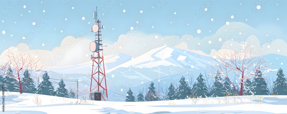 Obraz premium Snowy Mountain Landscape with Communication Tower