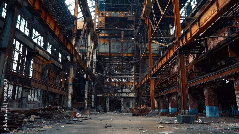 Abandoned Factory Interior with Dramatic Lighting Abandoned Factory Interior with Dramatic Lighting