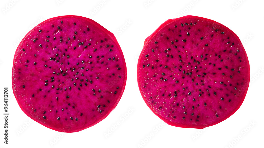 Red dragon fruit slice isolated on transparent background. Red dragon fruit slice isolated on transparent background.