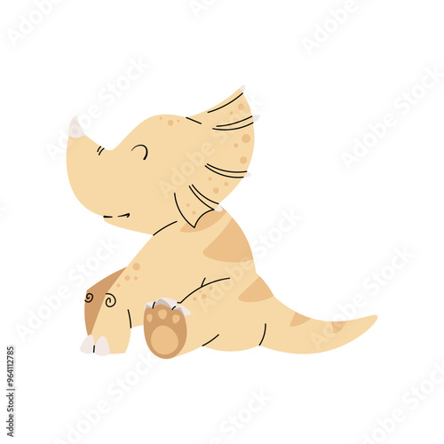 Cute cartoon dinosaur on white background. Ancient lizard in flat style. Children s illustration for design of clothes, wallpapers, greeting cards, etc. photo