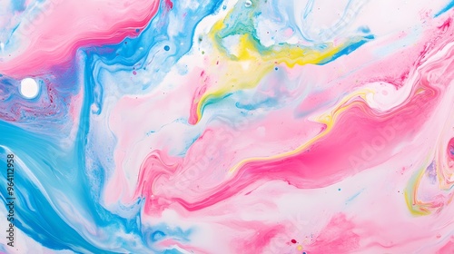 Abstract Swirls of Pink Blue and Yellow Paint