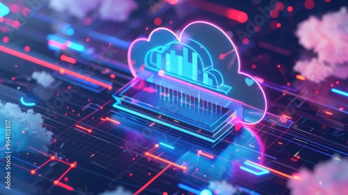 Futuristic cloud with financial data overlay