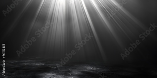 Sun rays falling down on black background,