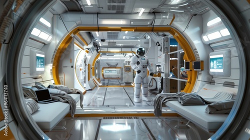 Futuristic Space Station Interior with Astronaut