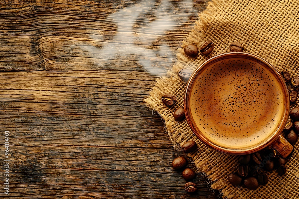 A Cozy Cup of Coffee: Warmth and Aroma on a Rustic Table A Cozy Cup of Coffee: Warmth and Aroma on a Rustic Table