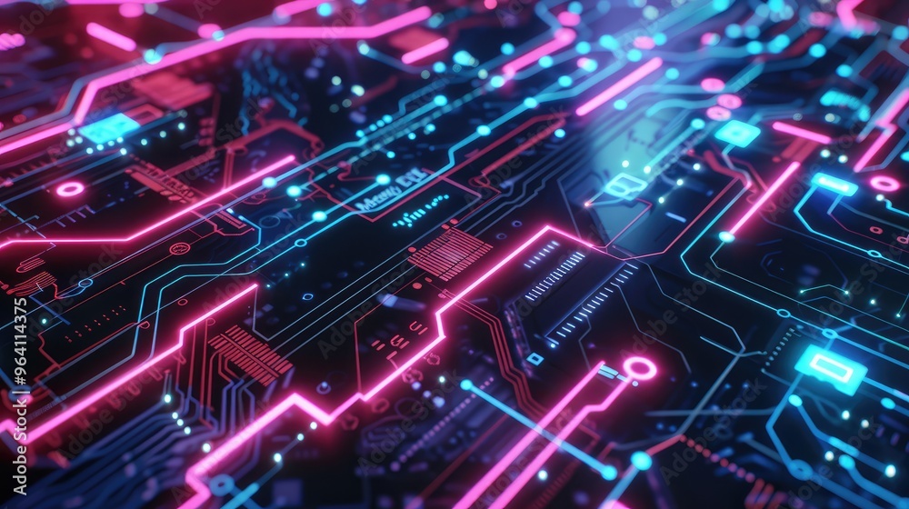 Obraz premium Futuristic Neon Circuit Board