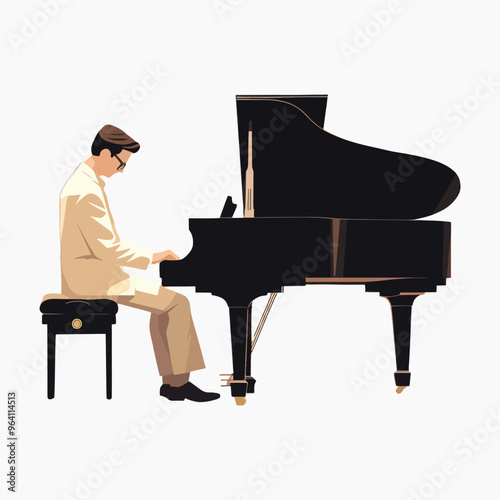Elegant pianist playing grand piano