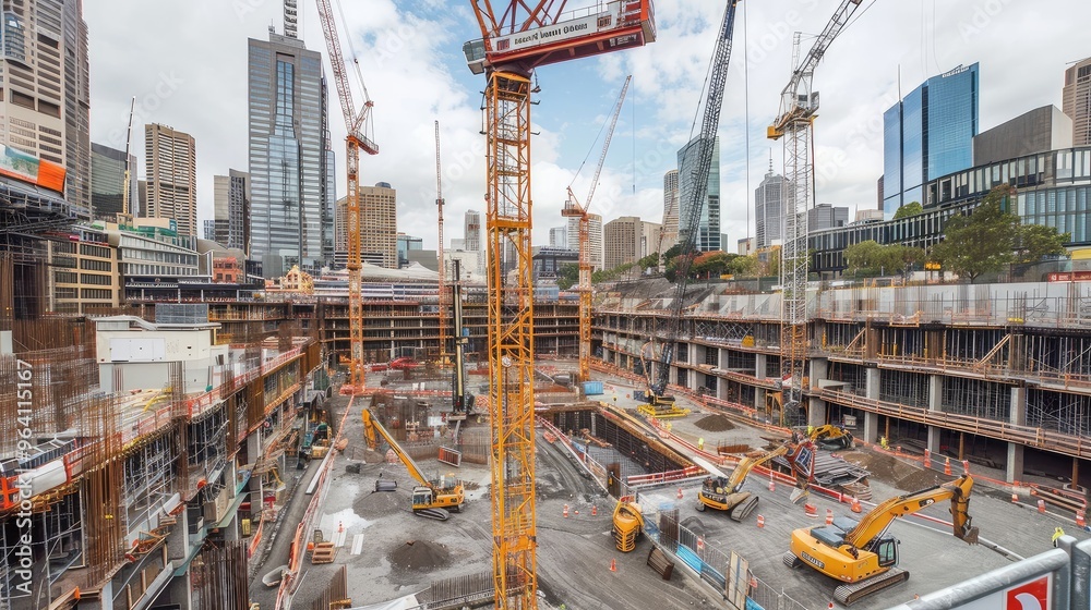 Naklejka premium Large Urban Construction Site with Cranes
