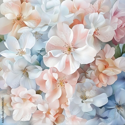 spring flowers in pastel colors, detailed, hyper-realistic