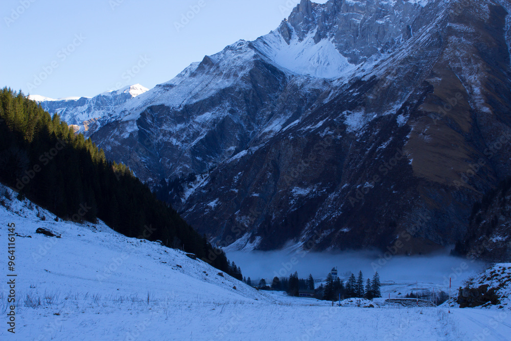 Obraz premium Mountain covered in the first snow of the year