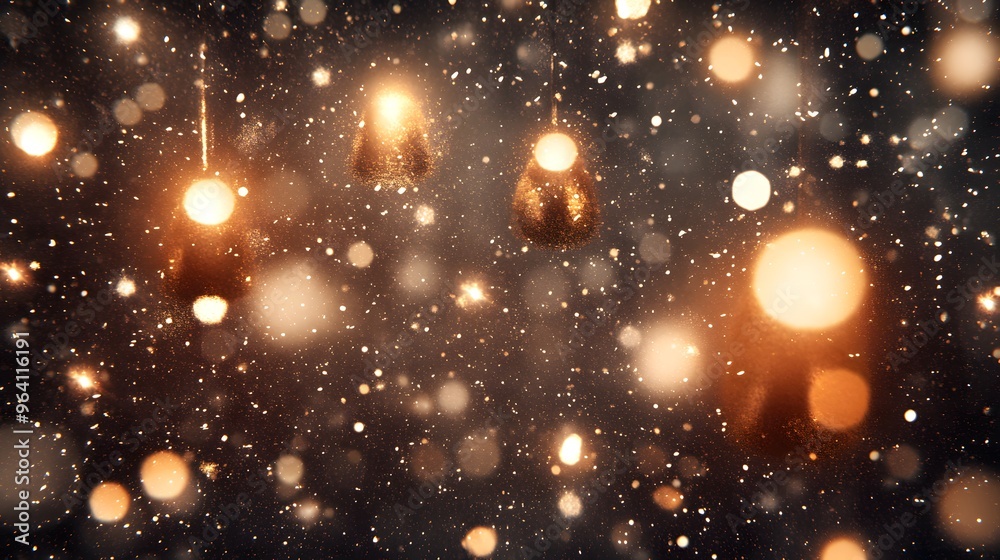 Naklejka premium Abstract Gold Glitter Background with Bokeh Lights