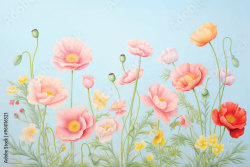 Colorful floral poppy field